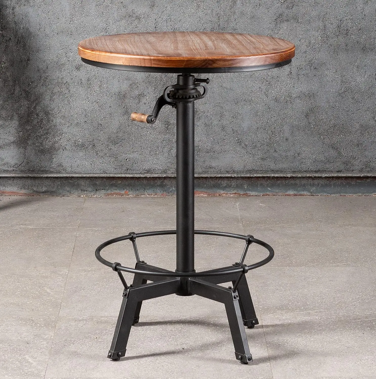 

LOKKHAN 33.5-39.4 Inch Tall Industrial Bar Table-Adjustable Bar Height Bistro Whiskey Pub Table-23.7" Dia Swivel Round Wood Top