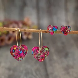 2024 Colorful Heart-shaped Sequin Pendant Earrings Resin Women's 2-piece New Style Earrings Set