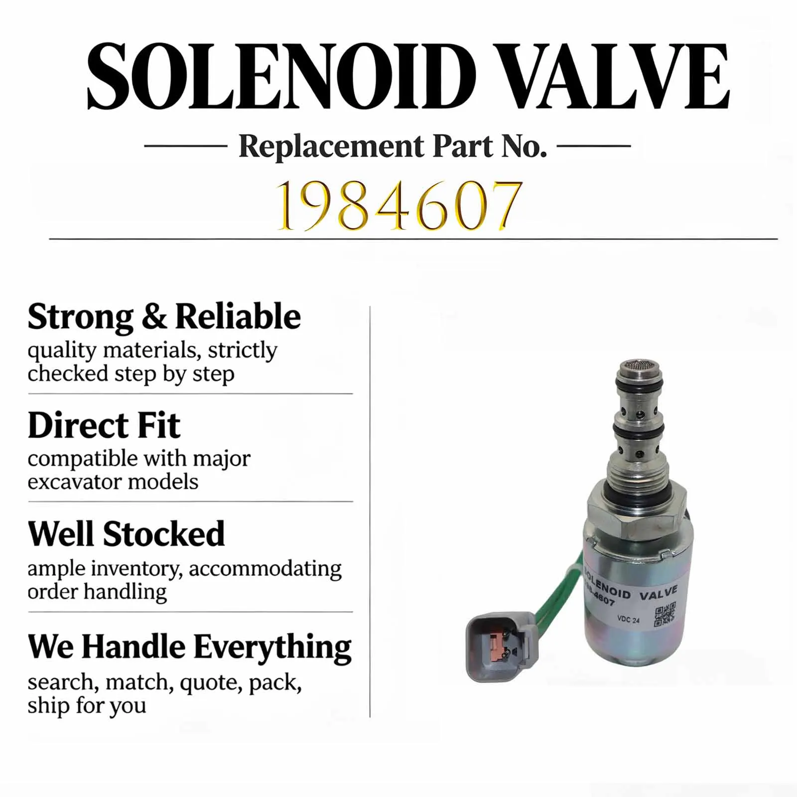 New 24V Solenoid Valve 198-4607 1984607 For Caterpillar CAT 572R 583T 561N 572R II Pipe hanging machine