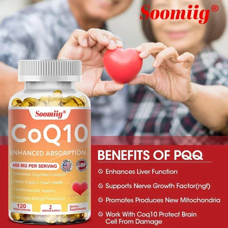 Coenzyme Q10 Capsules Energy Vitamins Health Food Organic Super Absorption COQ10 Cognitive Function & Heart Health 120 Capsules