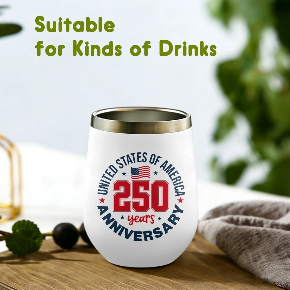 USA 250th Anniversary Vintage Badge Vacuum Flasks 12oz Insulated Wine Tumbler Vacuum Coffee Mug Egg Shape Thermos Cup