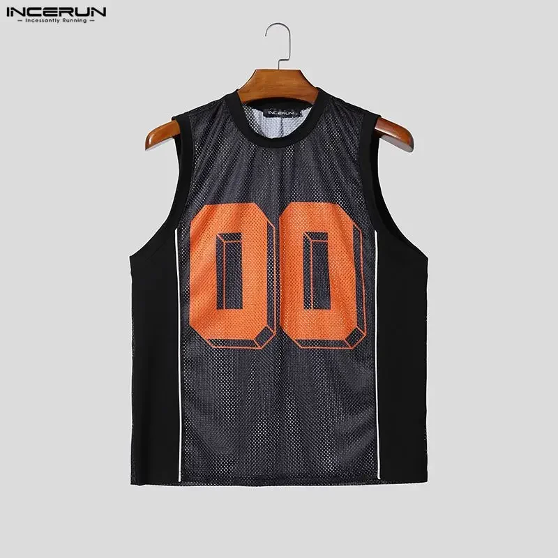 INCERUN Men's Tank Tops Printing Mesh See Through O-neck Sleeveless Male Vests Summer Streetwear 2026 Fashion Casual Men Clothes