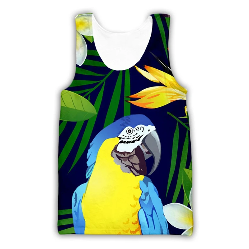 Newest Funny Birds Parrot 3D Printed Tank Tops Men Women Summer Casual Sleeveless Shirts Hip Hop Streetwear Oversized Tops Tees