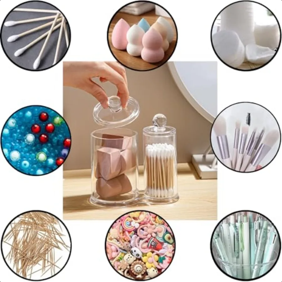 Porta Qtip Contenitore rotondo trasparente Porta batuffoli di cotone con coperchio Porta pennelli per trucco Organizzatore da bagno Organizzatore in acrilico fo