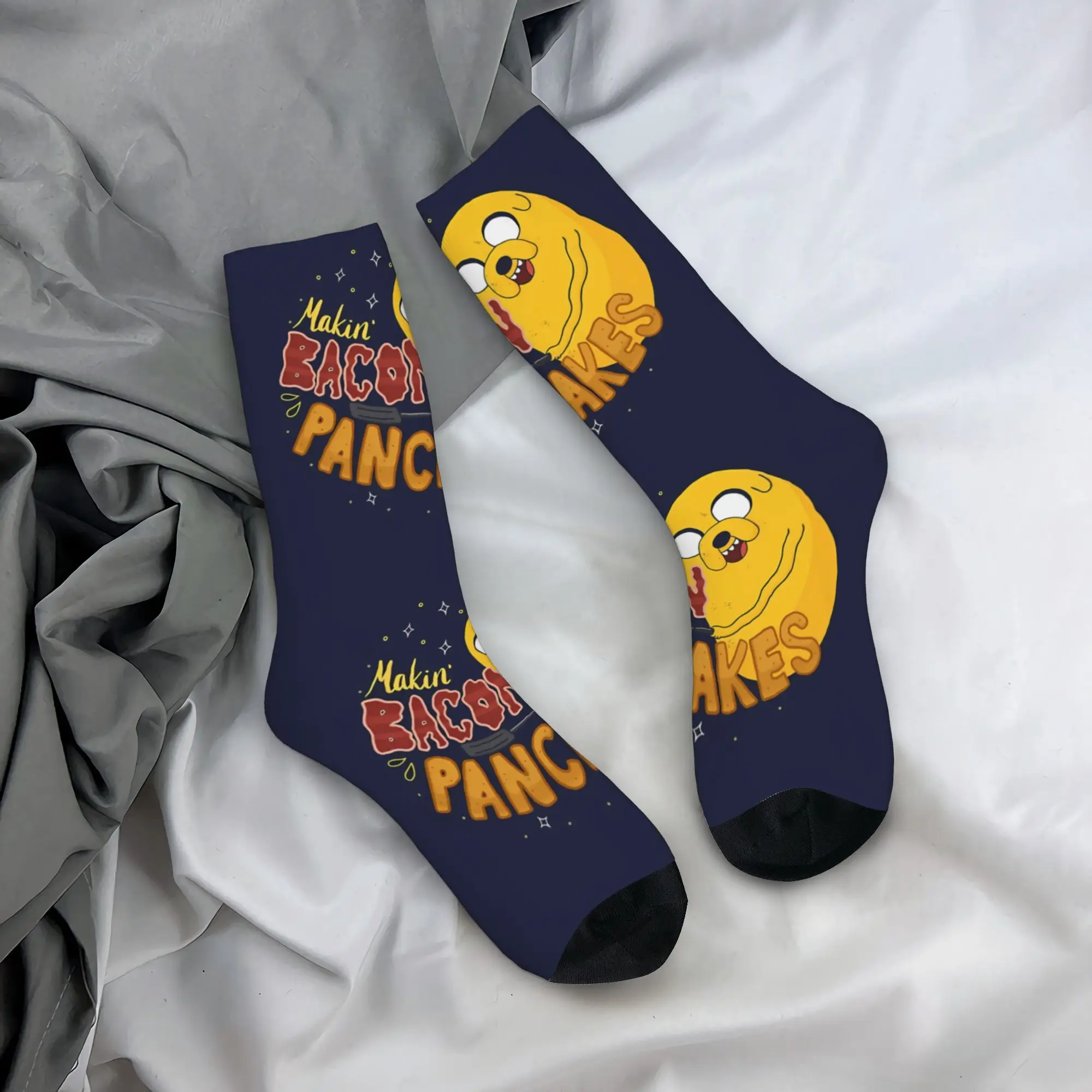جوارب Happy Men's Makin' Bacon Pancakes Jake The Dog Retro Adventure Time Street Style جورب طاقم غير رسمي نمط هدية مطبوع