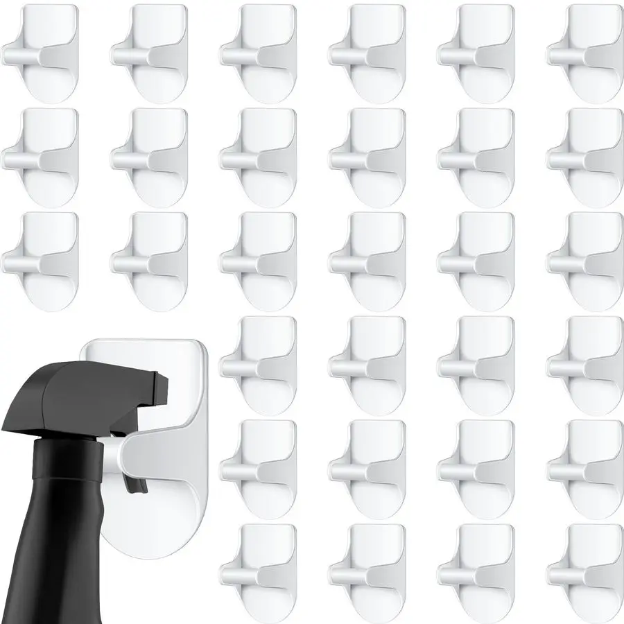 

30 Pcs Wall Mount Spray Bottle Hooks Holder Spray Bottle Hanger Adhesive Hook to Create Storage Space Rack Organizer Hanger for
