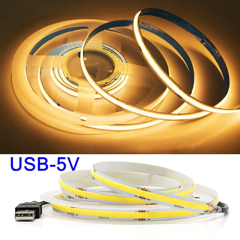 

USB COB Strip DC 5V 320Leds/M Red/Pink/White/Ice Blue/Yellow Cabinet Light Lamp TV Backlight Flexible LED Strip Ribbon Rope