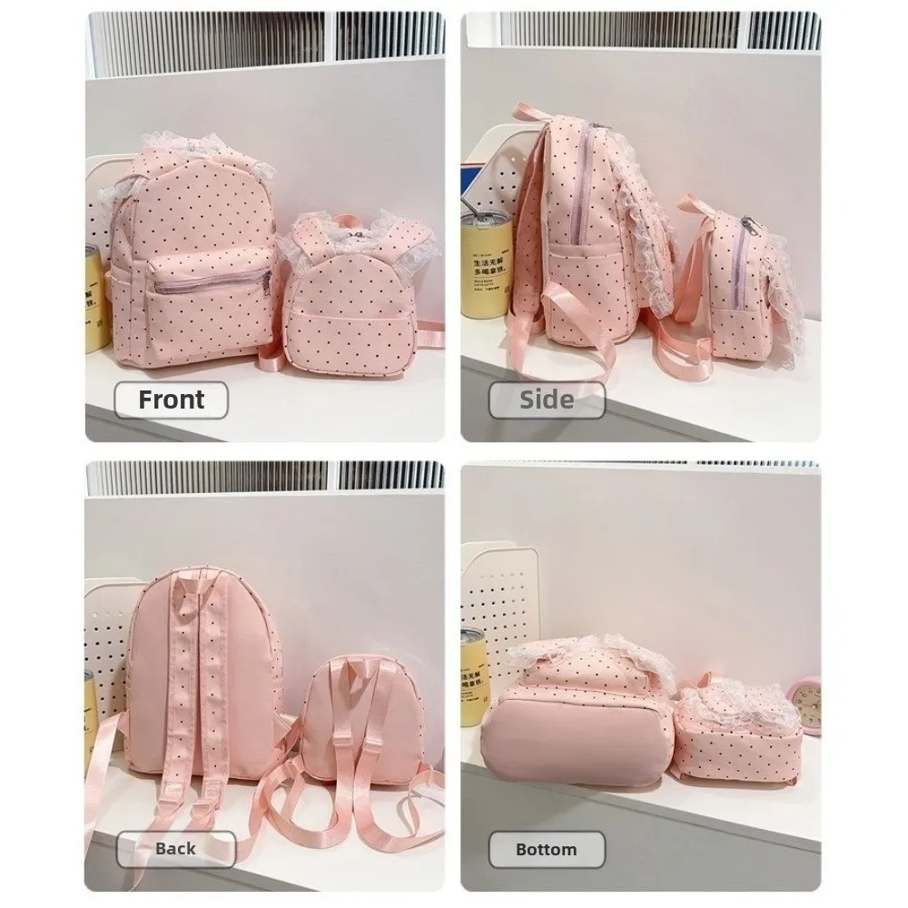 Fashion Polka Dot Bunny Ear Lace Backpack Large Capacity Lightweight Lace Ruffle Backpack Fashion Daypack Women and Girls