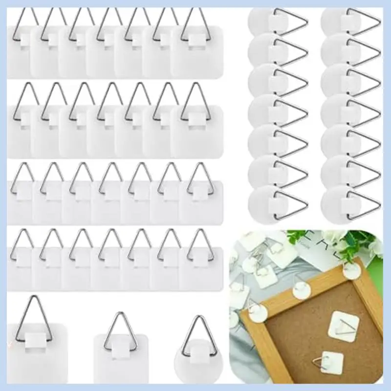 AS63-45Pcs Frame Hangers Without Nails Picture Hangers Without Nails For Wall Art Photo Frame Bathroom Closet Kitchen Home Door
