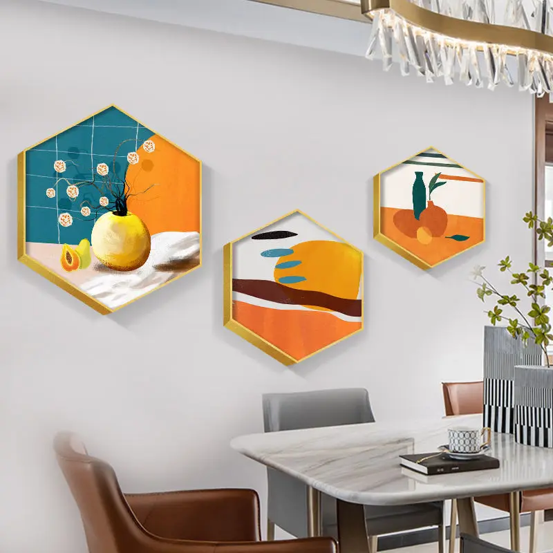 Warm Hexagonal Dining Room Decor Painting Creative Combination Home Mural Simple Living Room Background Wall Hanging Painting