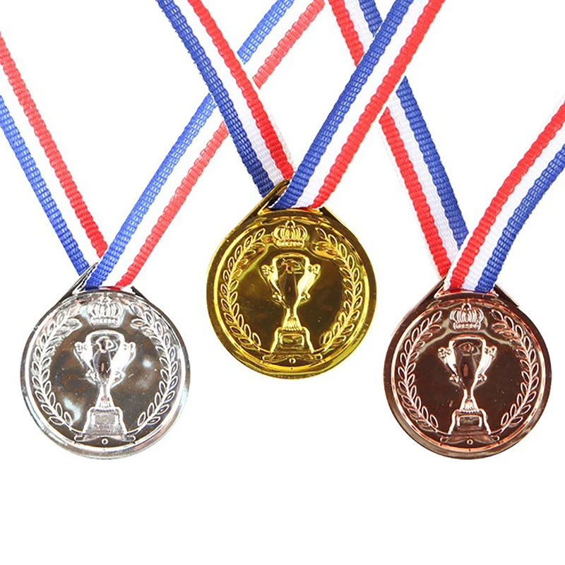 Kids Children Fake Gold Plastic Winners Medals Sports Game Prize Awards Toys for Kids Party Movie Prop Glittering Medal