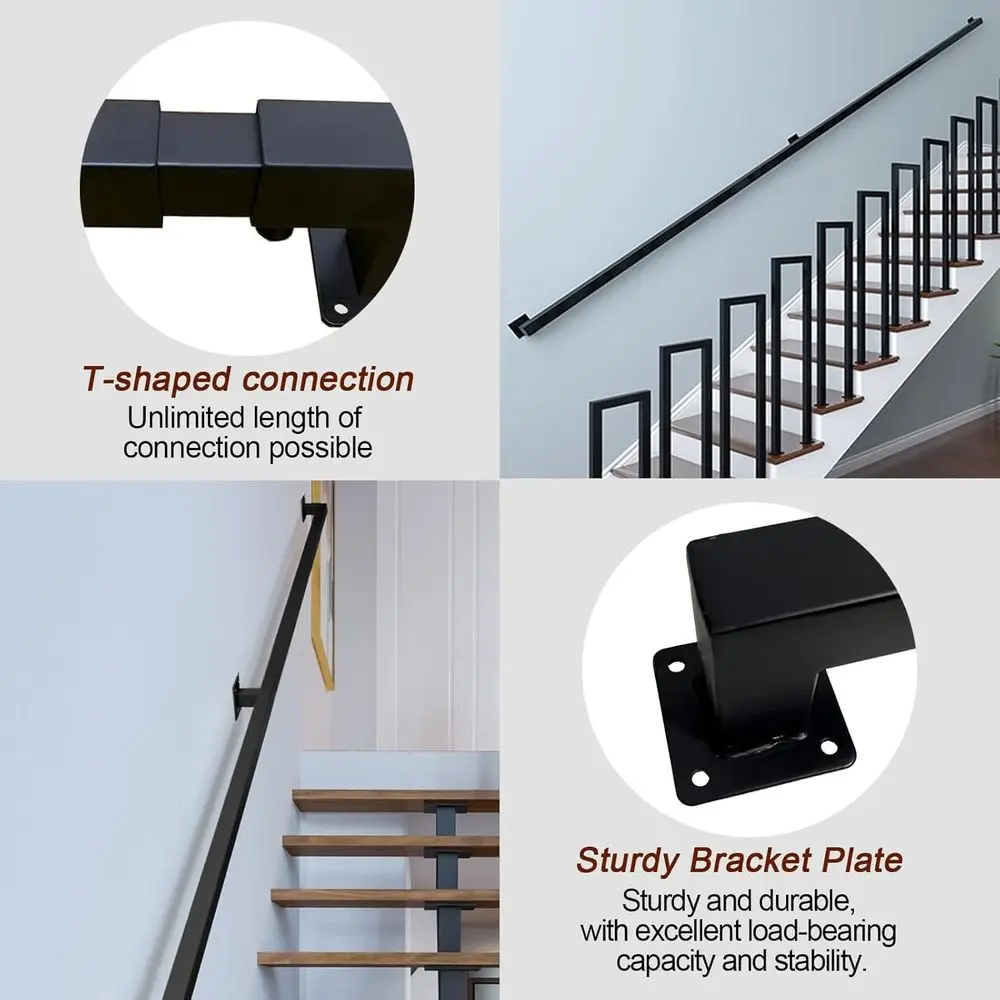 Industrial Iron Hand Railing, Wall Support Handle, Non-Slip & Rust-Resistant for Indoor Stairs and Outdoor Decks