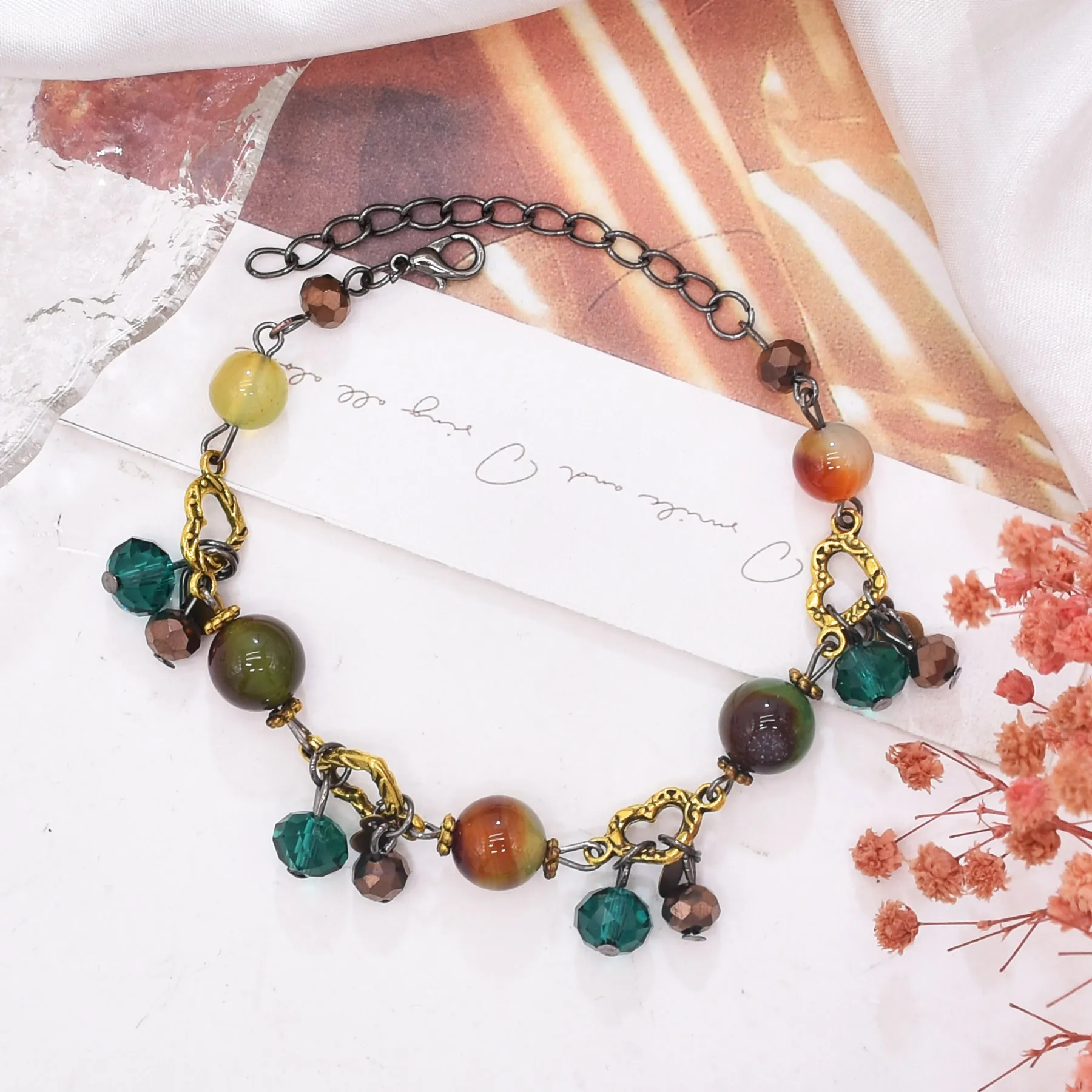 سوار كريستال عتيق من التبت للنساء ، حبات أحجار كريمة صناعية ، سحر بوهيمي للحفلات ، إكسسوارات مجوهرات ، جديد