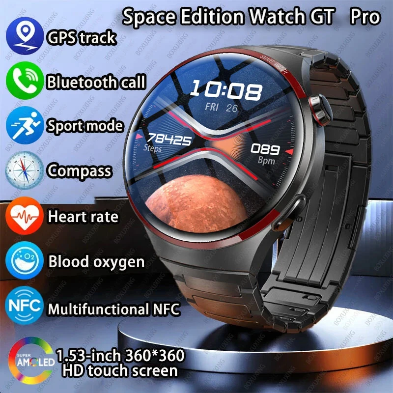 For Huawei GT PRO Men's Smart Watch AMOLED HD Screen Bluetooth Call Heart Rate GPS NFC Health Management Smart Watch 4 Pro 2024