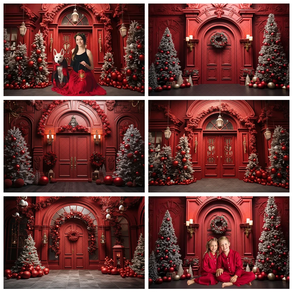 

Christmas Red Home Backdrops Xmas Tree Room House Door Decoration Kids Family Portrait Studio Photography Backgrounds Banner