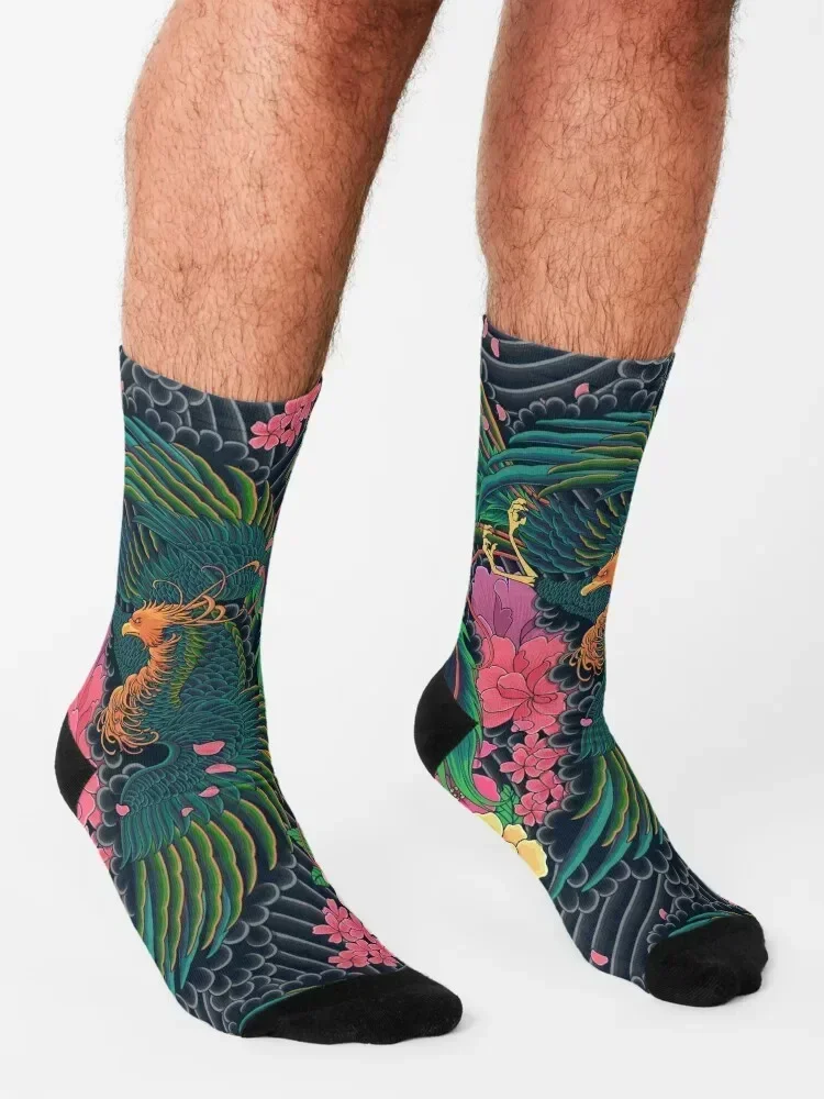 Japanese Motive Design, The Grand Phoenix Socks hiking floral men cotton high quality designer Socks Woman Men's