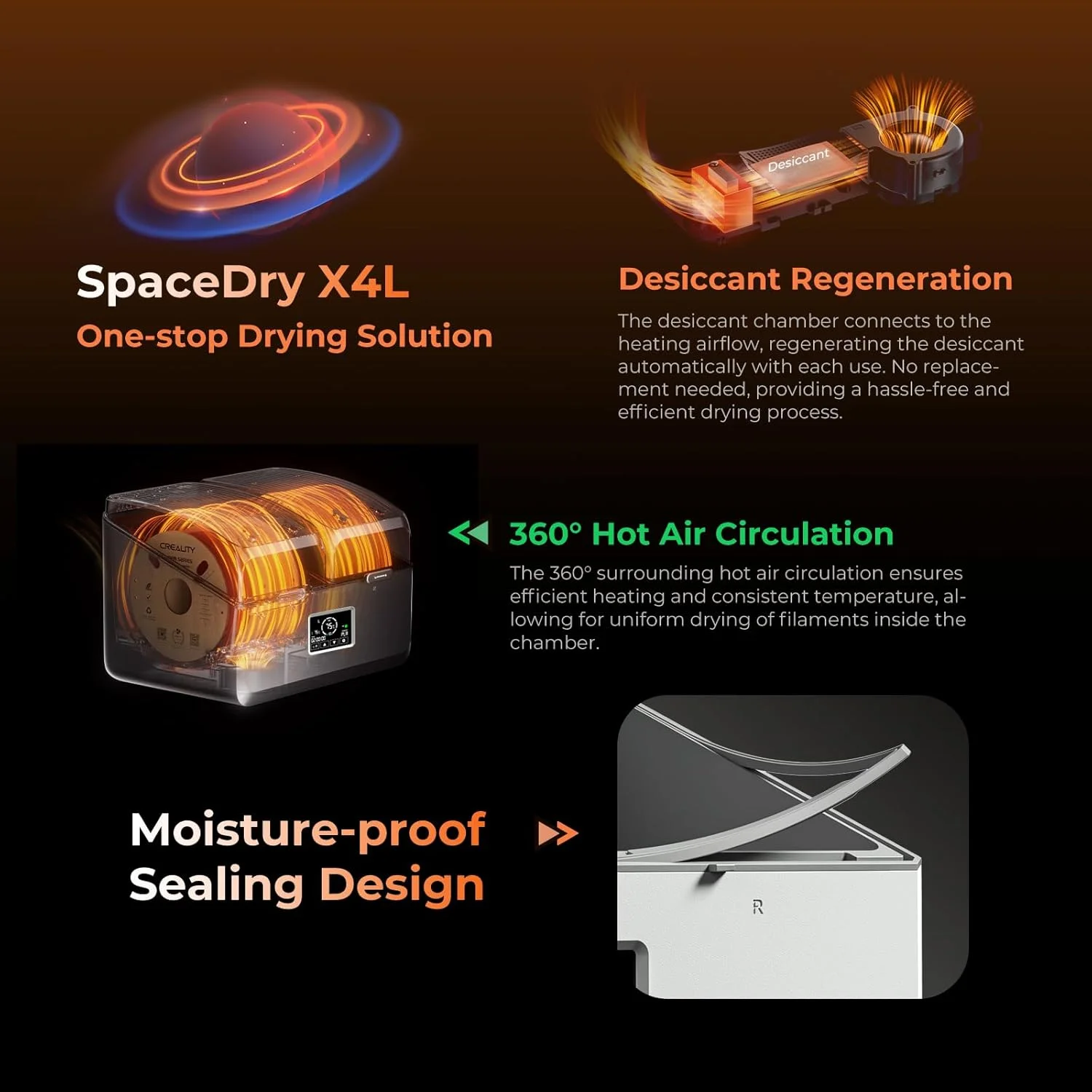 Creality SpacePi X4L Filament Dryer, 4-Spool 75.C High-Temperature Drying Box With Dual Independent Chambers, LCD Touchscreen