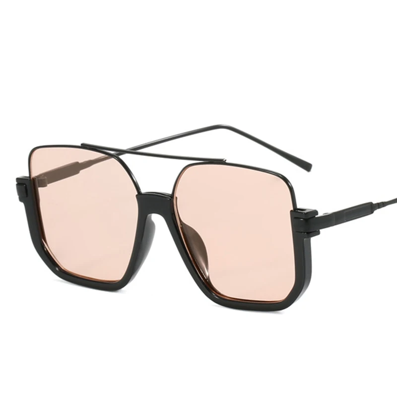 أزياء براون مربع المرأة النظارات الشمسية الجديدة خمر المتضخم جسور مزدوجة نظارات شمسية الإناث الفاخرة شقة أعلى ظلال النظارات #6