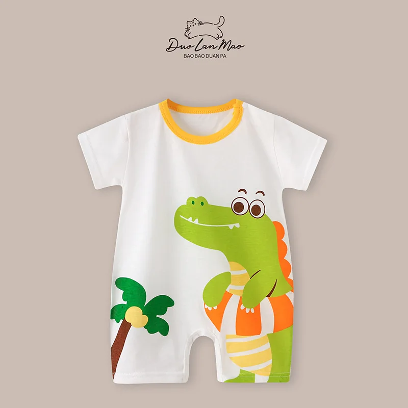 Baby Body Suit Summer New Style Thin Cute Print Short-sleeved Onesie Toddler Boys Fashion Round Neck Jumpsuit Newborn  Clothes