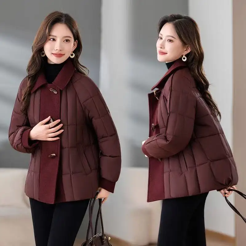 

New Down Coat Women Parkas Winter 2025Fashion Warm Cotton Padded Jacket Female Short Horn Buckle Outwear Thicken Design Overwear