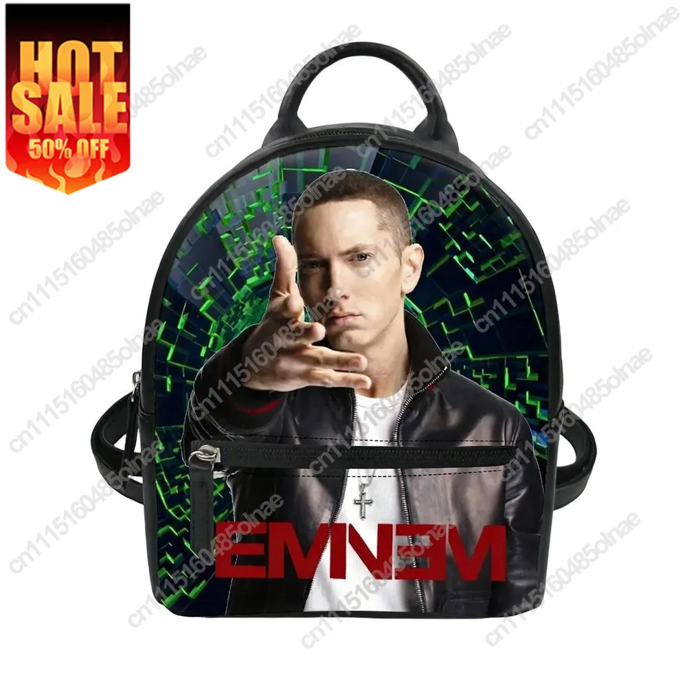 Eminem Hip Hop Rock Singer Custom Backpack Purse Women Carter Schoolbags Double Shoulder Mini Daypack Leather Travel Bag