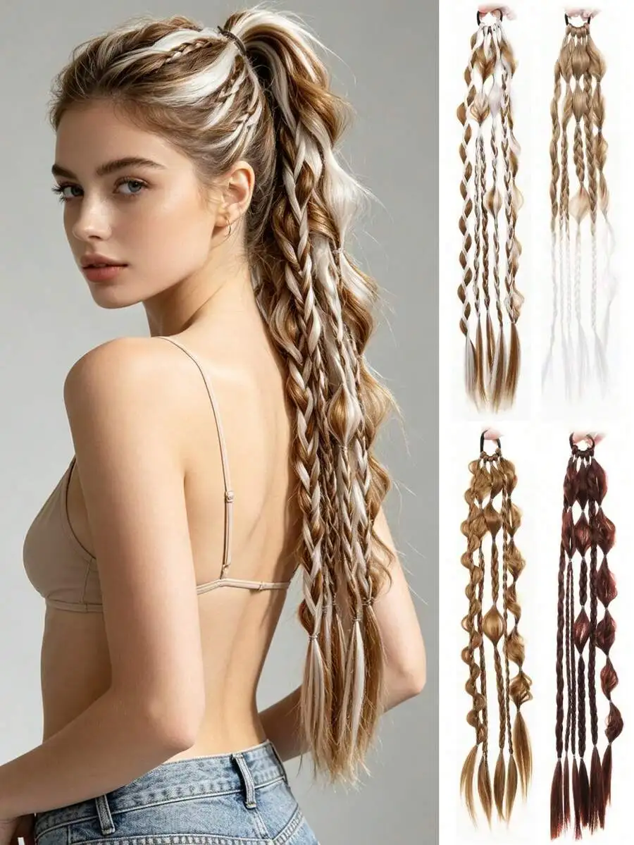 

Long Braided Synthetic Hair Ponytail With Hair Tie For Women Daily Wear Party Travel