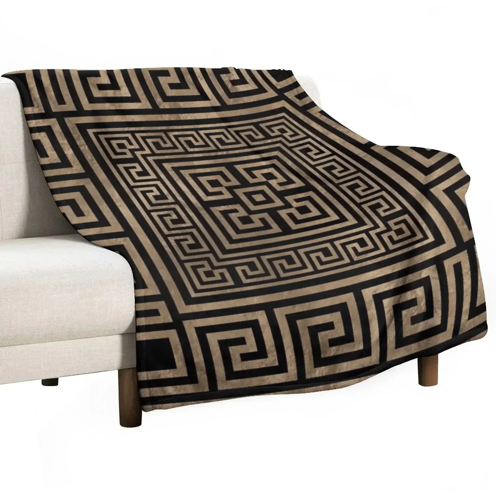 

Greek Key Ornament - Greek Meander -Gold on Black Throw Blankets Large Summer Thin bed plaid Blankets