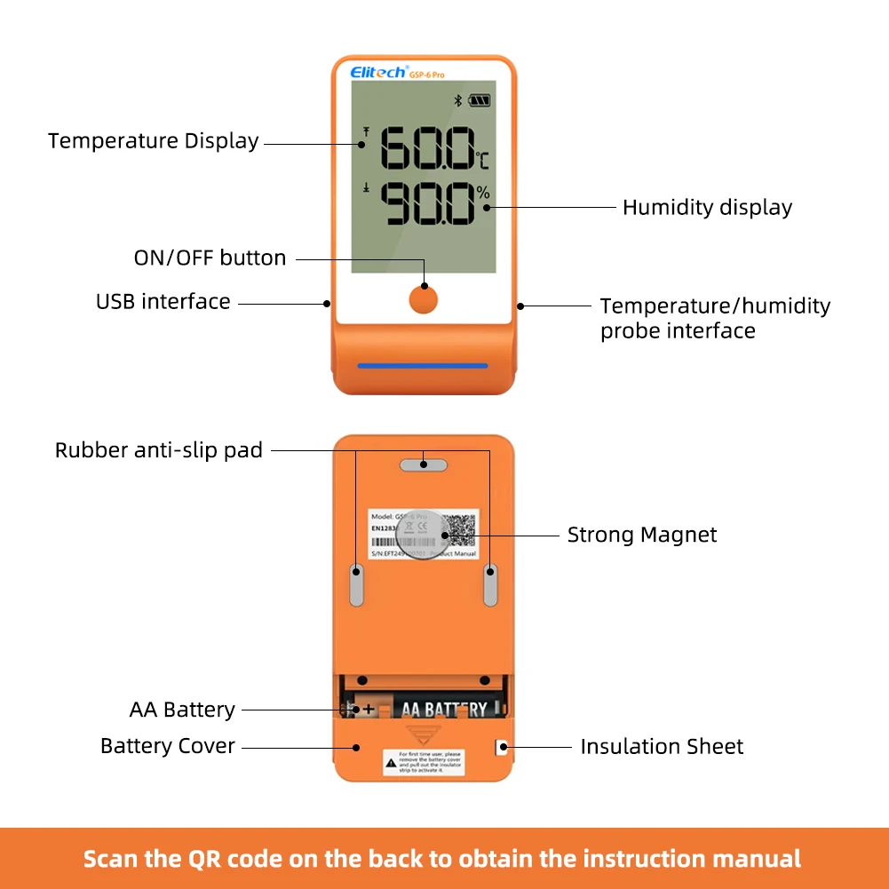 Elitech GSP-6pro LCD データロガー多用途ペーパーレス温度および湿度データレコーダー GSP-6 アップデート