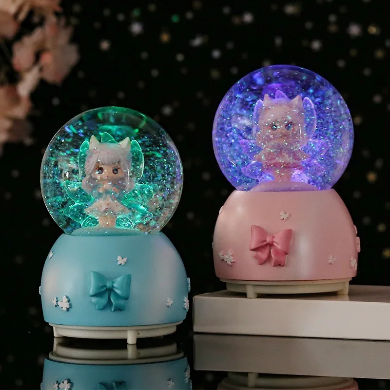 الإبداعية الكرتون الفتيات كريستال الكرة رومانسية اللون ضوء الثلوج صندوق تشغيل الموسيقى المنزل سطح المكتب الديكور هدايا عيد الحب عيد الميلاد #1