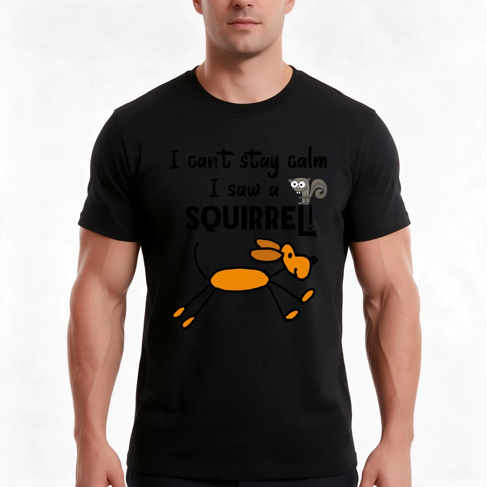 Funny Dog Chasing Squirrel can't Stay Calm T-Shirt, Summer Casual Cotton Tee, Oversized Streetwear Tops, Vintage Graphic Print
