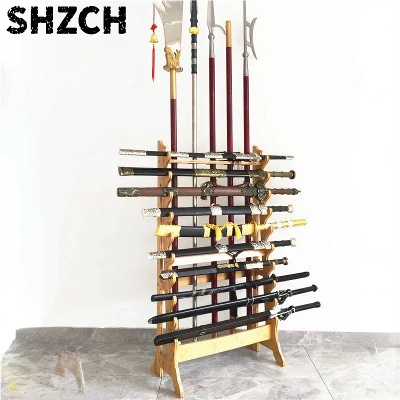 Martial Elegance Exquisite Bamboo Sword Display Stand Integrated Vertical Showcase Traditional Wood Shelf for the Martial Arts