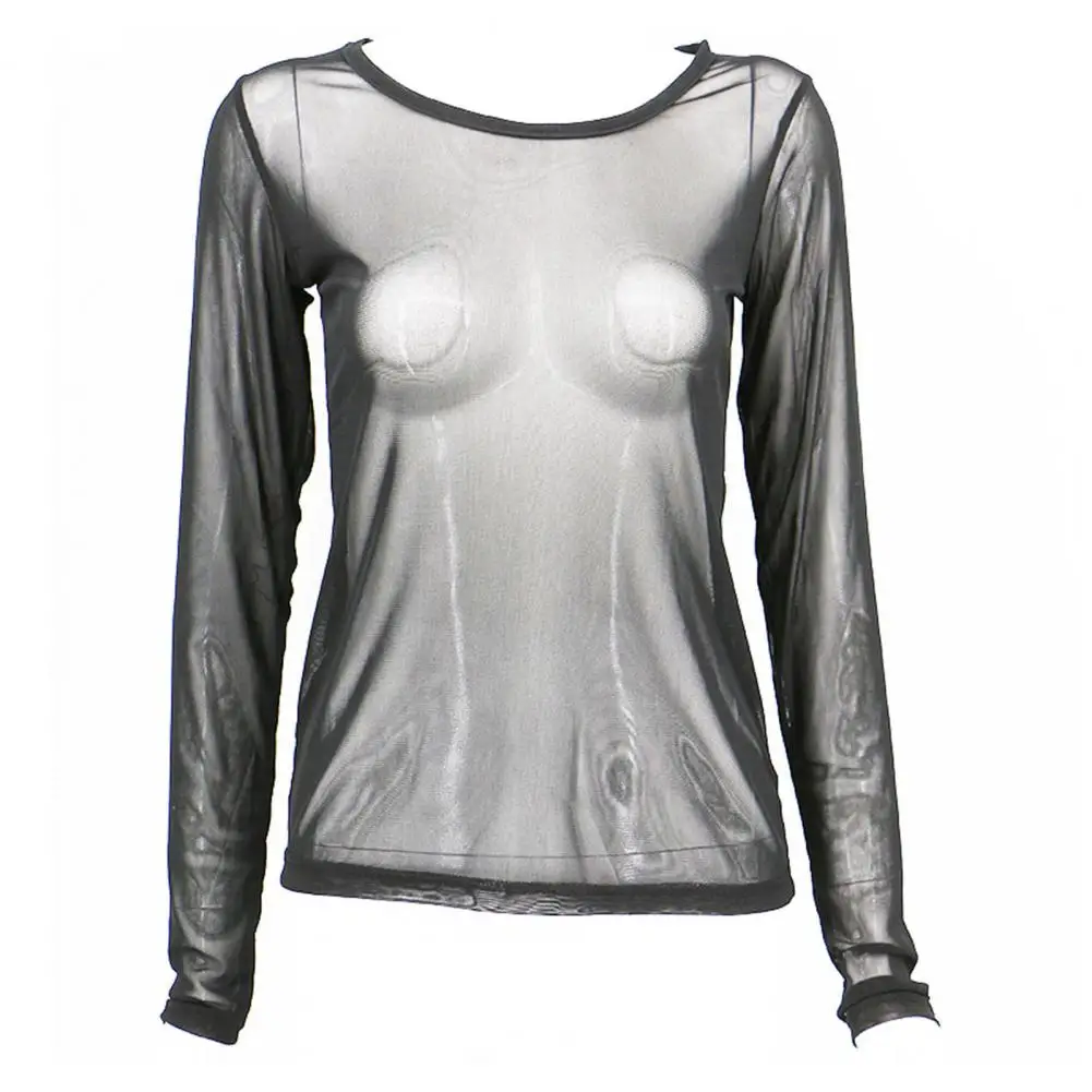 Dames top met lange mouwen Superzachte damestop Stijlvolle dames pure mesh top met lange mouwen Ademende effen kleur trui voor punk