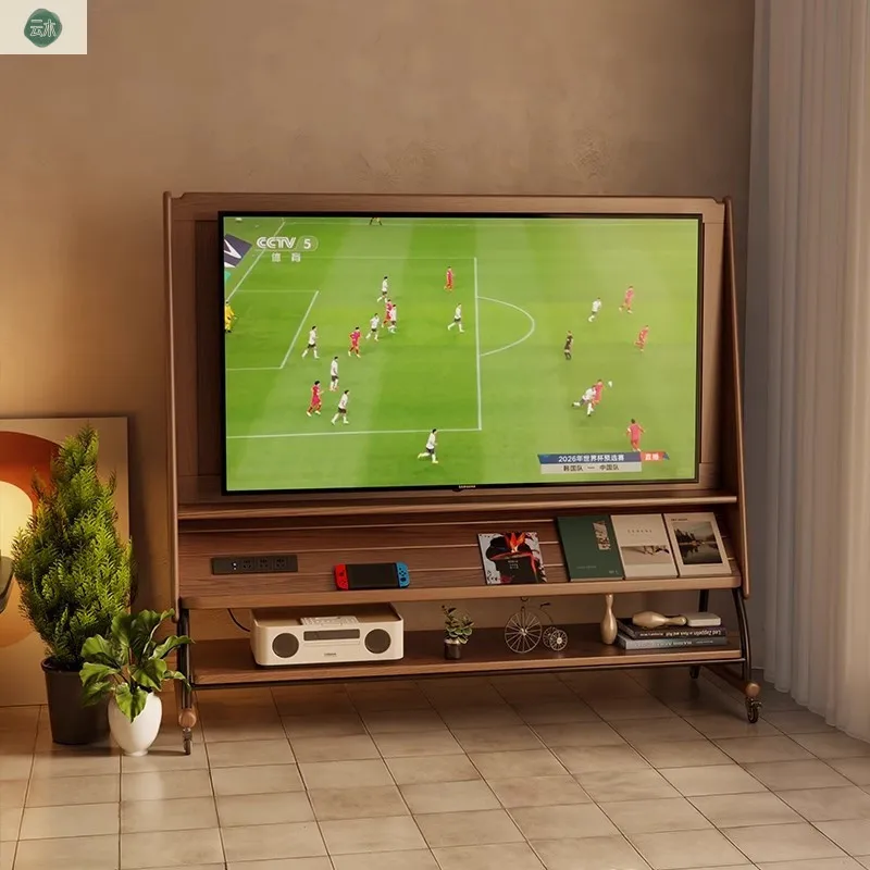 HYS small apartment TV bracket modern simple floor storage living room household solid wood removable TV cabinet