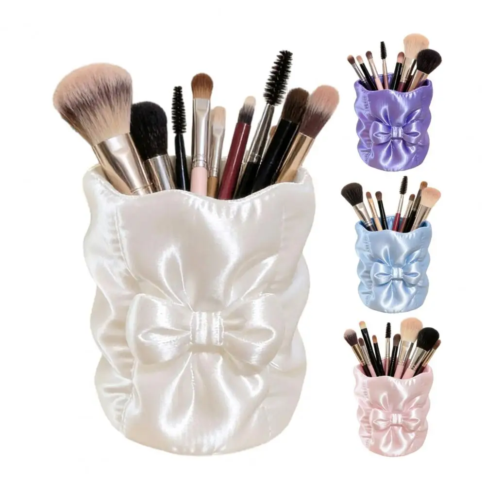 Cloth Bag Style Luxury Desktop Organizer 3D Printed Silk Texture Makeup Box Brush Holder Decor Bowknot Pencil Container Cup