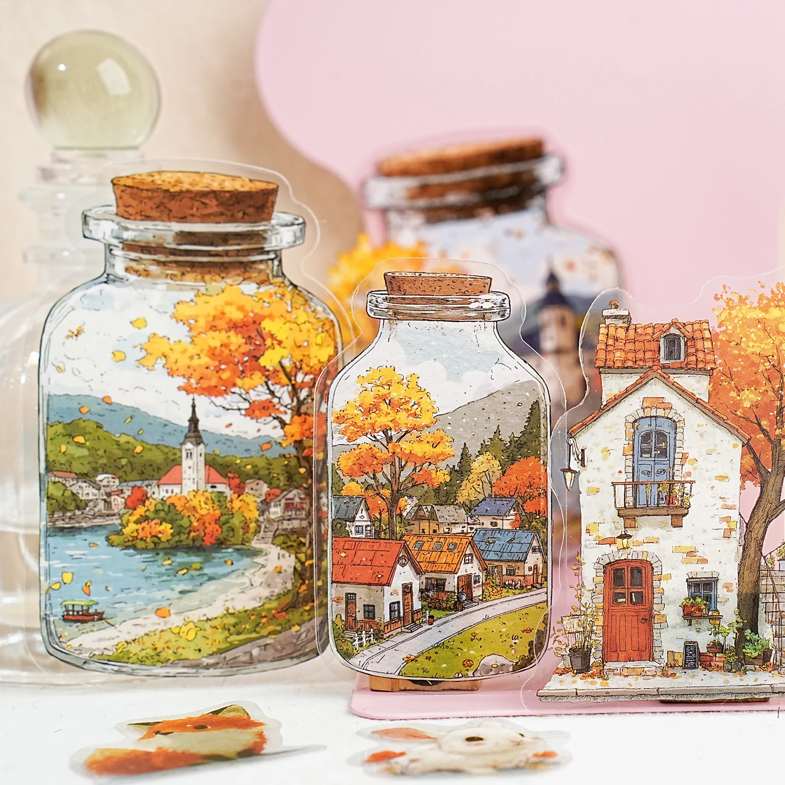 15 Blatt PET-Aufkleber „World in Bottle“-Thema für DIY-Handwerk, Scrapbooking, Collage, Gitarre, Handyhülle, Dekoration
