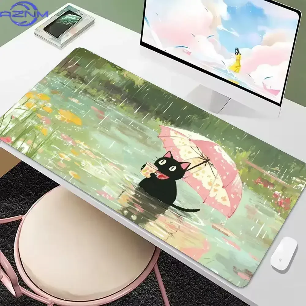 Aesthetic Kitten Green Garden Pond Art Non-Slip Rubber Mouse Pad Stable Mouse Control Gaming Desktop Daily Entertainment Large D