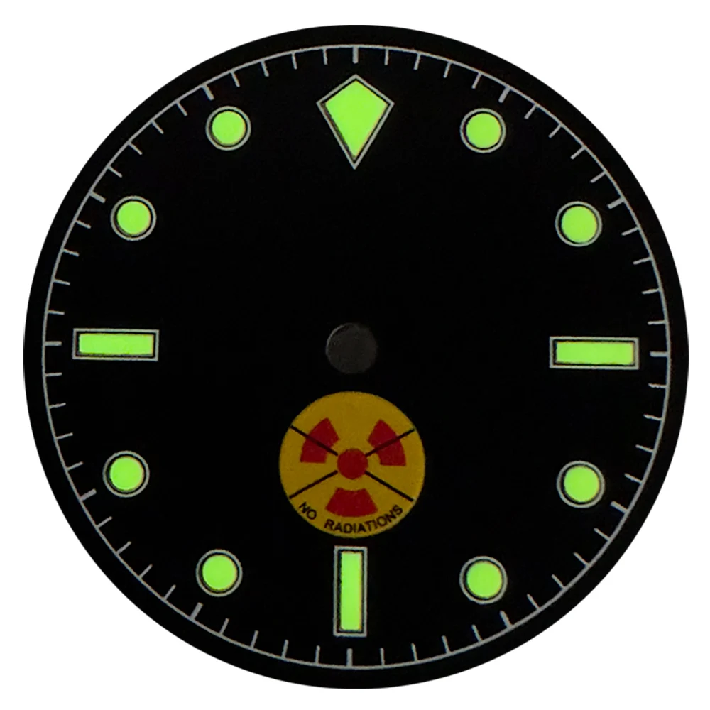 Assista Modificar Peças para Movimento Automático, Preto Estéril Estilo Vintage, Super Verde Luminoso, Adequado para NH35/36, 28.5mm