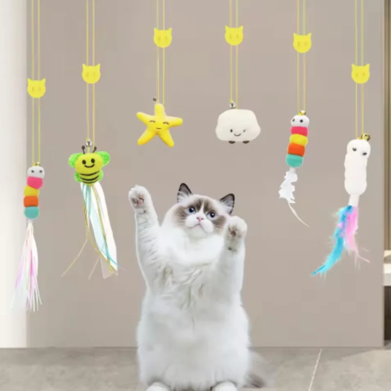Katze Hängen Necken Spielzeug Hängen Tür Elastische Seil Necken Stick Feder Necken Katze Hund Pet Liefert Necken Stick