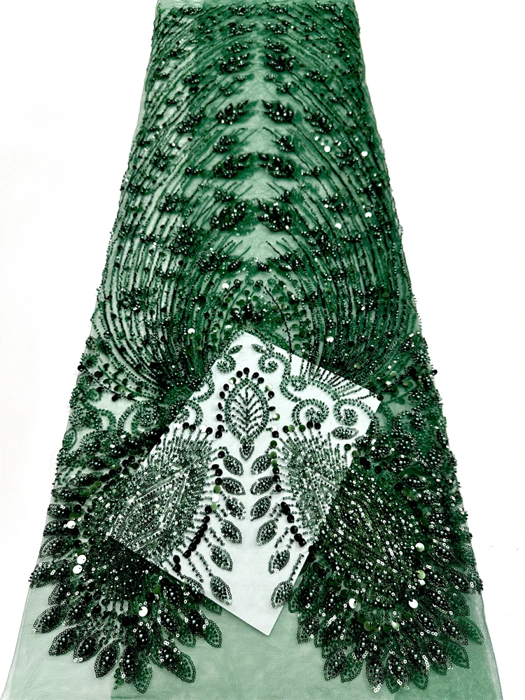 

2025 изысканное нигерийское платье ручной работы с вышивкой и блестками, сетчатая кружевная бусина, материал вечернего платья высшего качества для женщин