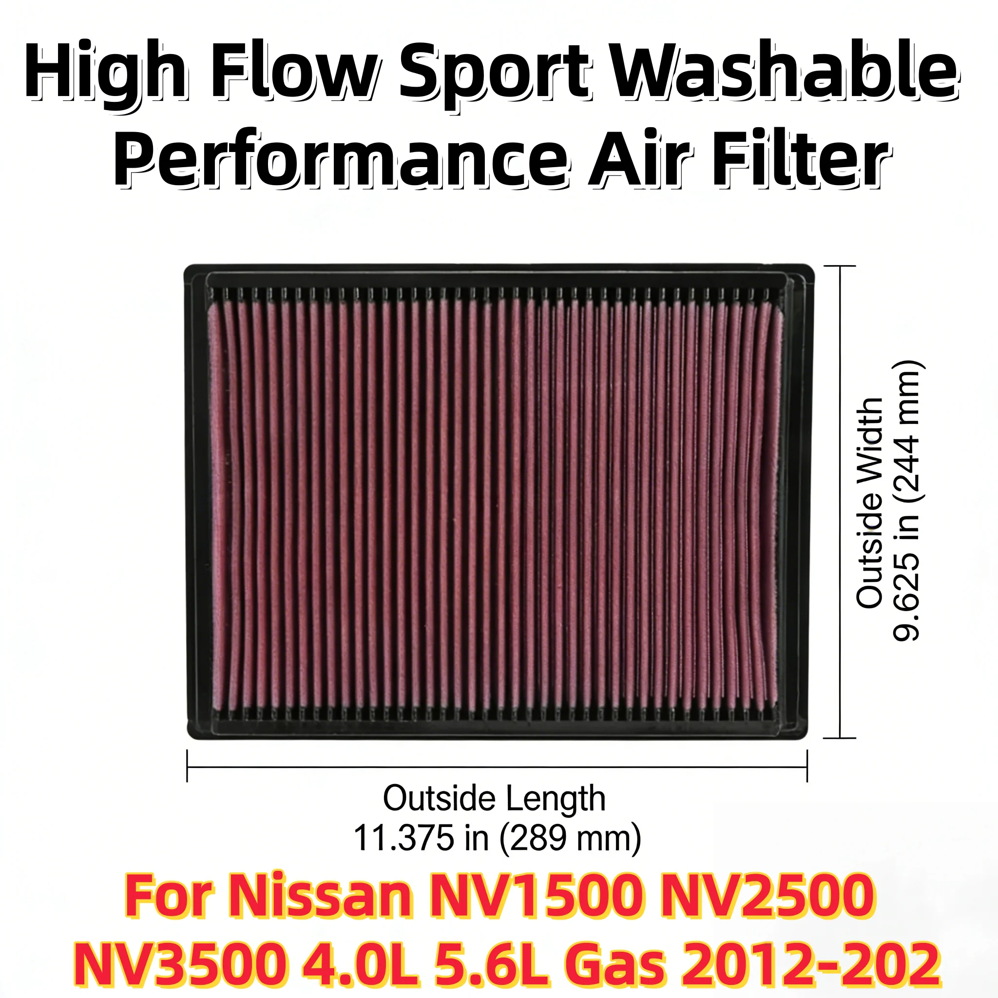 

Для Nissan NV1500 NV2500 NV3500 4.0L 5.6L (бензин) 2012-2021: Сменный спортивный моющийся воздушный фильтр с высокой пропускной способностью, артикул 33-2286