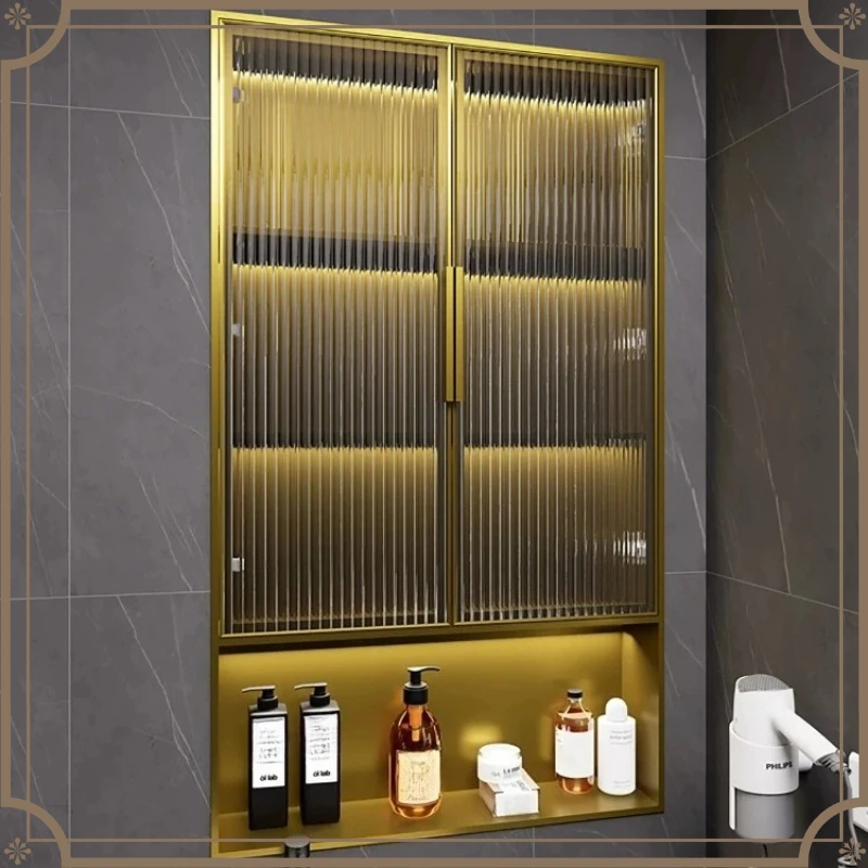 X-S Bathroom Niche Embedded Stainless Steel Shelf Finished Layered baffle glass cabinet HG