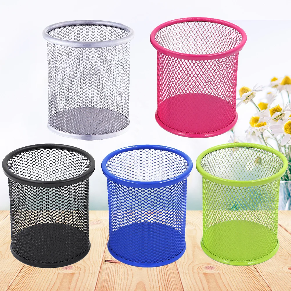 

5Pcs Round Wire Mesh Steel Pencil Holder Metal Organizer Desktop Pen Cup for Office School Supplies Sturdy Pencil Holder