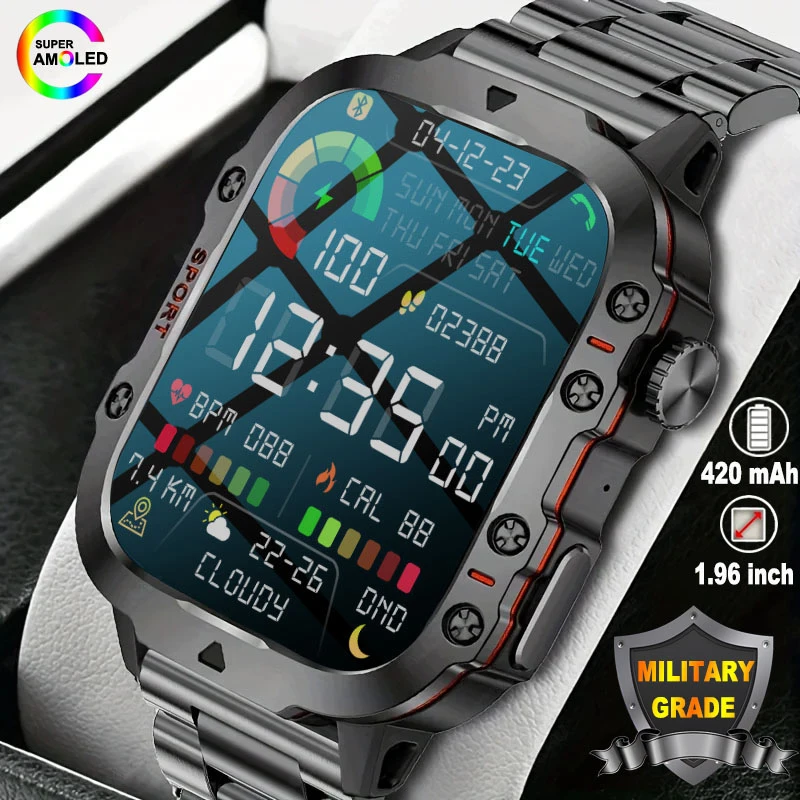 

New Military Grade Smart Watch Men's 3ATM Outdoor Sports Fitness Tracking Health Monitoring 1.96 Inch HD Screen Call Smart Watch