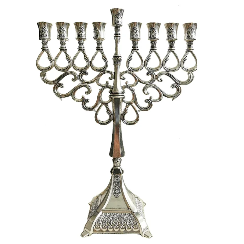 Jewish Hanukkah Menorah Oversized 9-head Candlestick Israel Crafts Home Decor Gold Lampstands Jerusalem Souvenir Gifts