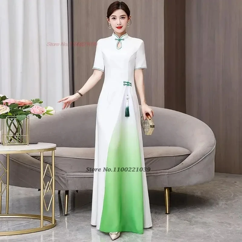 2025 ao dai vietnam traditional dress improved cheongsam national gradient color qipao oriental banquet evening dress vestido