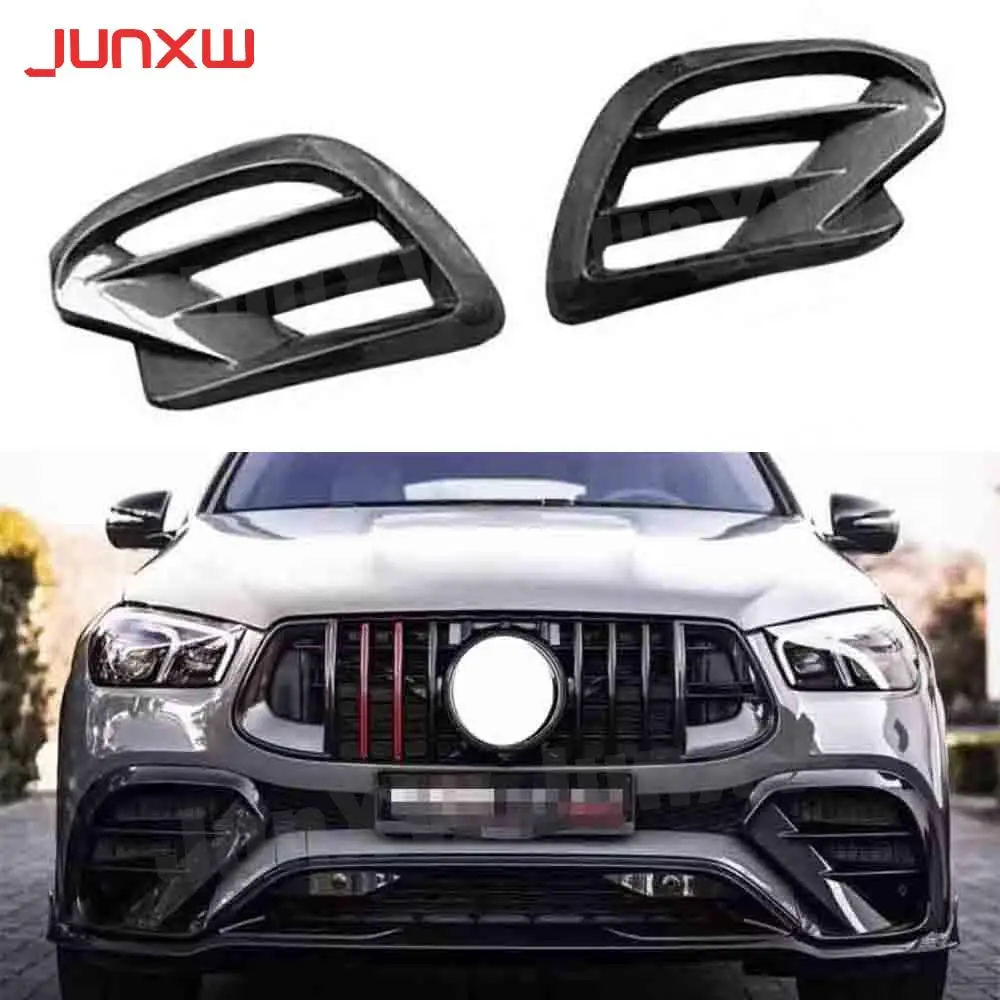 

For Benz GLE Class W167 GLE450 GLE53 AMG Sport SUV 2020-2022 Carbon Fiber Front Bumper Foglamp Air Vent Trim Mesh Covers FRP