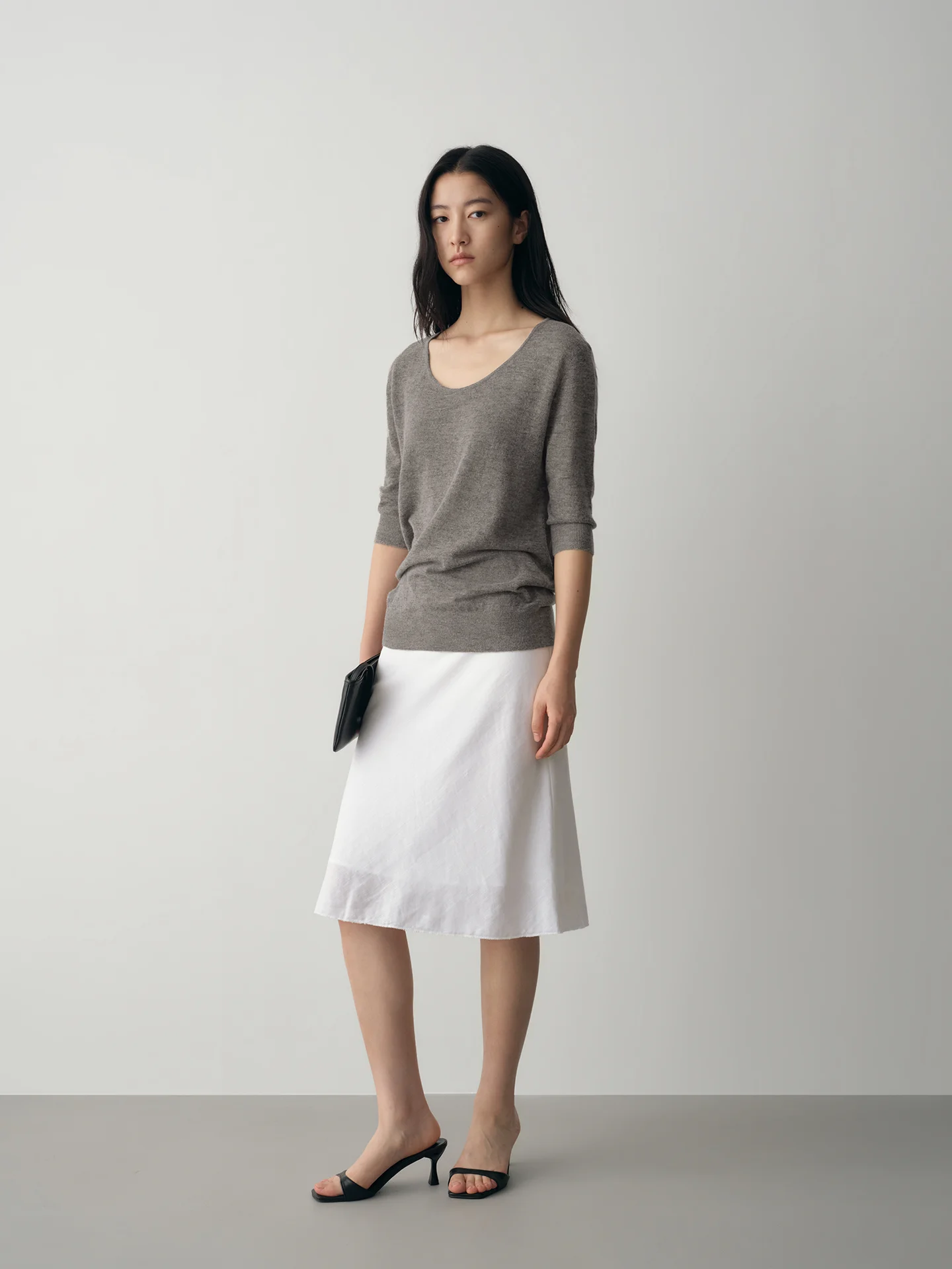 

Soft Vintage Wool Knitted U-Neck Mid-Sleeve Women's Top Spring Summer New Style Comfortable Fit Nylon Acrylic Wool Alpaca Blend