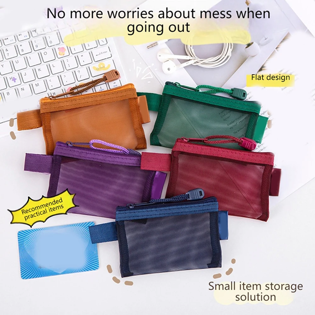 1pc Small Zipper Mesh Bag Nylon Small Makeup Zipper Mesh Pouch Earphone Storage Bags Wallet Large Capacity Card Storage
