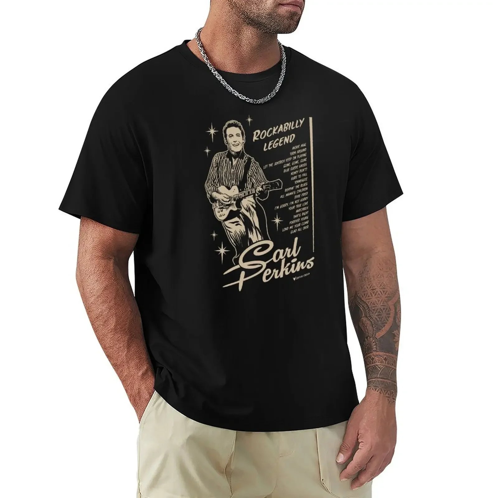 blanks boys whites sports fans t shirts for men graphic Country rockabilly legend Carl Perkins with his guitar T-Shirt