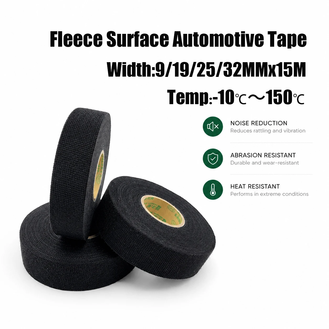 15 Meters Wide, 9-32mm Black Velvet Car Specific Adhesive Tape, Interior Wiring, Silent Protection, Stretch Resistant Tape